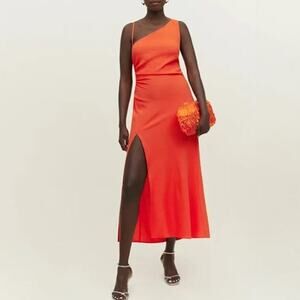 NWT Reformation Amani Red Orange Midi Dress Size 12